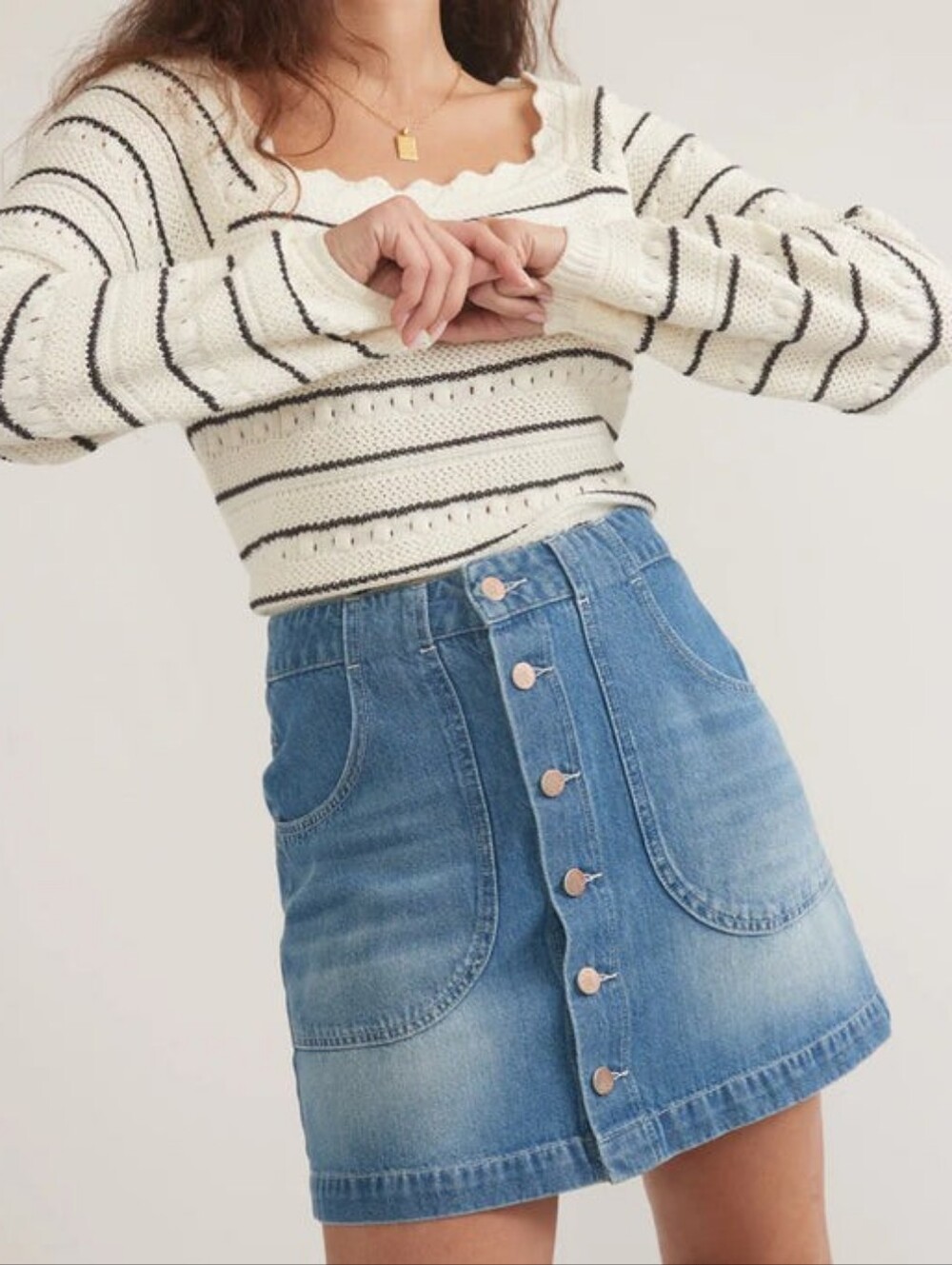 Marine Layer Emilia High-Rise Button-Front Medium Wash Denim Mini Skirt Size 4